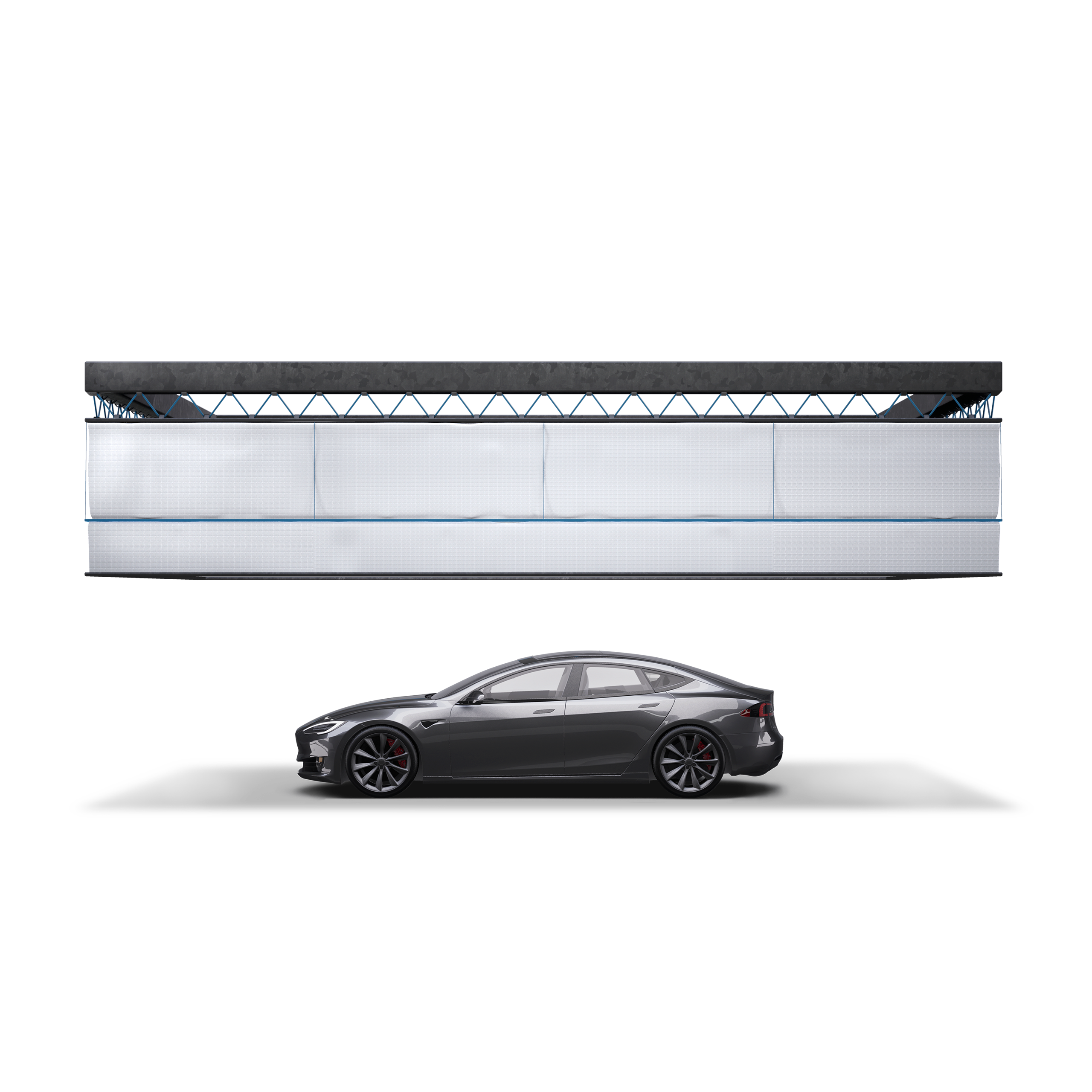 EMV Zelt zur elektromagnetischen Abschirmung eines Teslas im Bereich Automotive